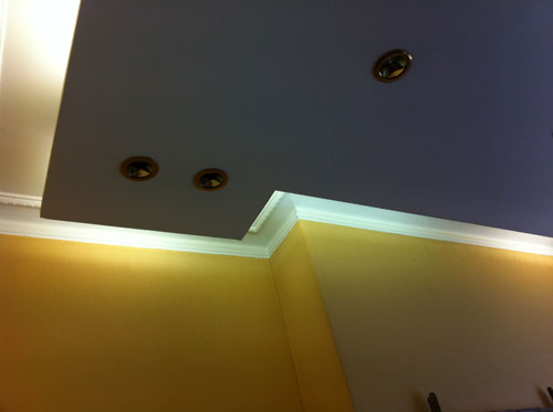 Pose d'un faux-plafond avec éclairage direct et indirect