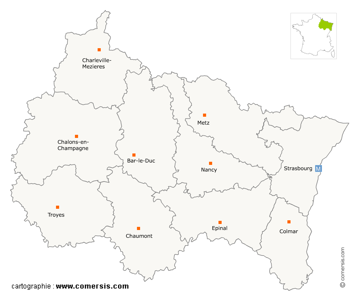 carte de la region Grand-Est
